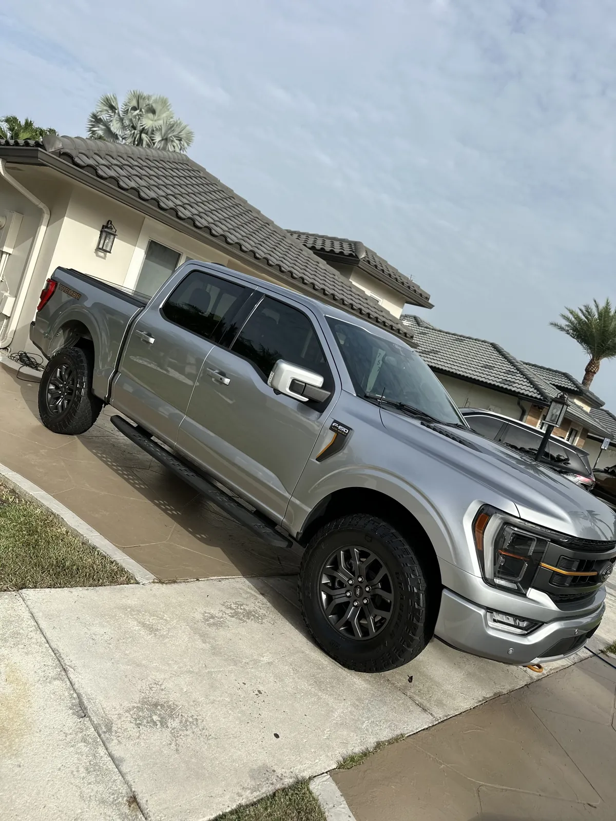Silver Ford pickup photographed outside a home